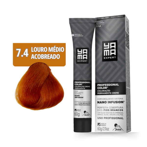 Kit C/12 Colorações Prof Color Nano 7.4 Louro Médio Acobreado Yamá-49715416-379a-4c4b-8168-7b12a3709b88