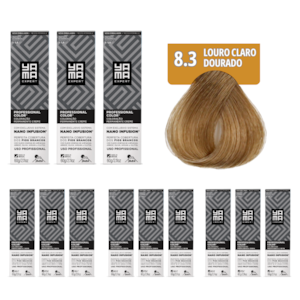 Kit C/12 Colorações Prof Color Nano 8.3 Louro Claro Dourado Yamá