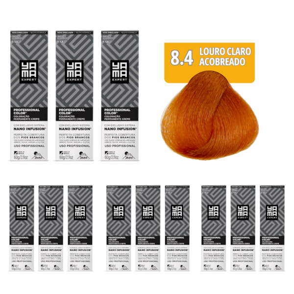 Kit C/12 Colorações Prof Color Nano 8.4 Louro Claro Acobreado Yamá-415f0cba-9548-4395-bf9f-69c85440d2f6