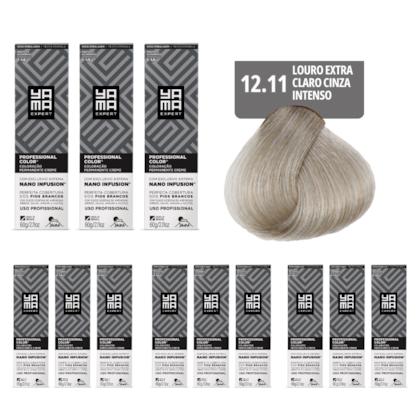 Kit C/12 Colorações Prof Color Nano Infusion 12.11 Louro Extra Claro Cinza Yamá