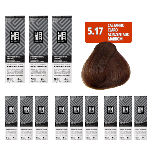 Kit C/12 Colorações Prof Color Nano Infusion 5.17 Castanho Claro Acinzen Marrom-44a5c1fb-d03e-443f-9d91-93241c9d704a