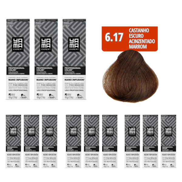 Kit C/12 Colorações Prof Color Nano Infusion 6.17 Louro Escuro Acin. Marrom Yamá-484b8151-c621-400e-8e04-ba71fe1ca28e