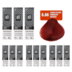 Kit C/12 Colorações Prof Color Nano Infusion 6.66 Louro Escuro Vermelho Intenso
