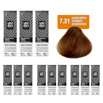 Kit C/12 Colorações Prof Color Nano Infusion 7.31 Louro Médio Dourado Acinz Yamá
