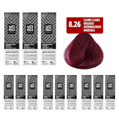 Kit C/12 Colorações Prof Color Nano Infusion 8.26 Louro Claro Irisado Ave Marsala