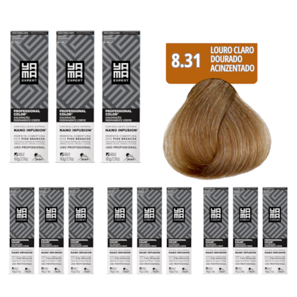 Kit C/12 Colorações Prof Color Nano Infusion 8.31 Louro Claro Dourado Acinz Yamá