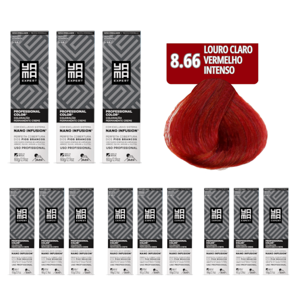 Kit C/12 Colorações Prof Color Nano Infusion 8.66 Louro Claro Vermelho Yamá-38510894-c5c9-41d9-bb41-8eaefcdc2fbc