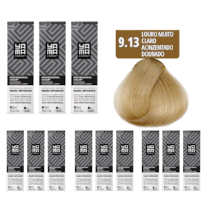 Kit C/12 Colorações Prof Color Nano Infusion 9.13 Louro Muito Claro Acinz Dourado