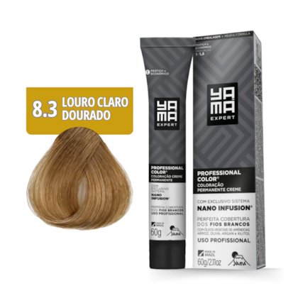 Kit C/3 Colorações Prof Color Nano 8.3 Louro Claro Dourado Yamá