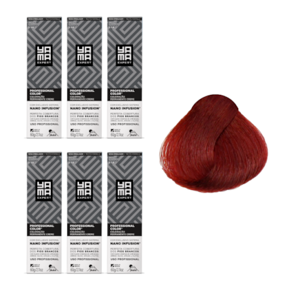 Kit C/6 Colorações Prof Color Nano Infusion 6.66 Louro Escuro Vermelho Intenso