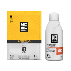 Kit Clareador Pó Descolorante Camomila 20g + Água Oxigenada Cremosa Yamá 40Vol 60ml