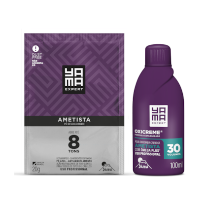 Kit Clareador Yama Pó Descolorante Ametista 20g + Água Oxigenada Ametista 30Vol 100ml