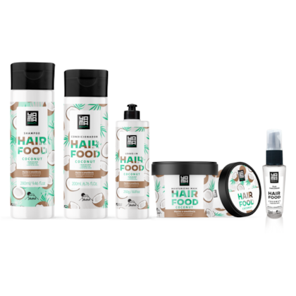 Kit Hair Food Coconut Yamá Shampoo + Condicionador + Máscara + Leave-in + Óleo Finalizador