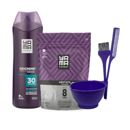 Kit Pó Descolorante Ametista 300g + Água Oxigenada Ametista 30V 900ml + Kit Preparo